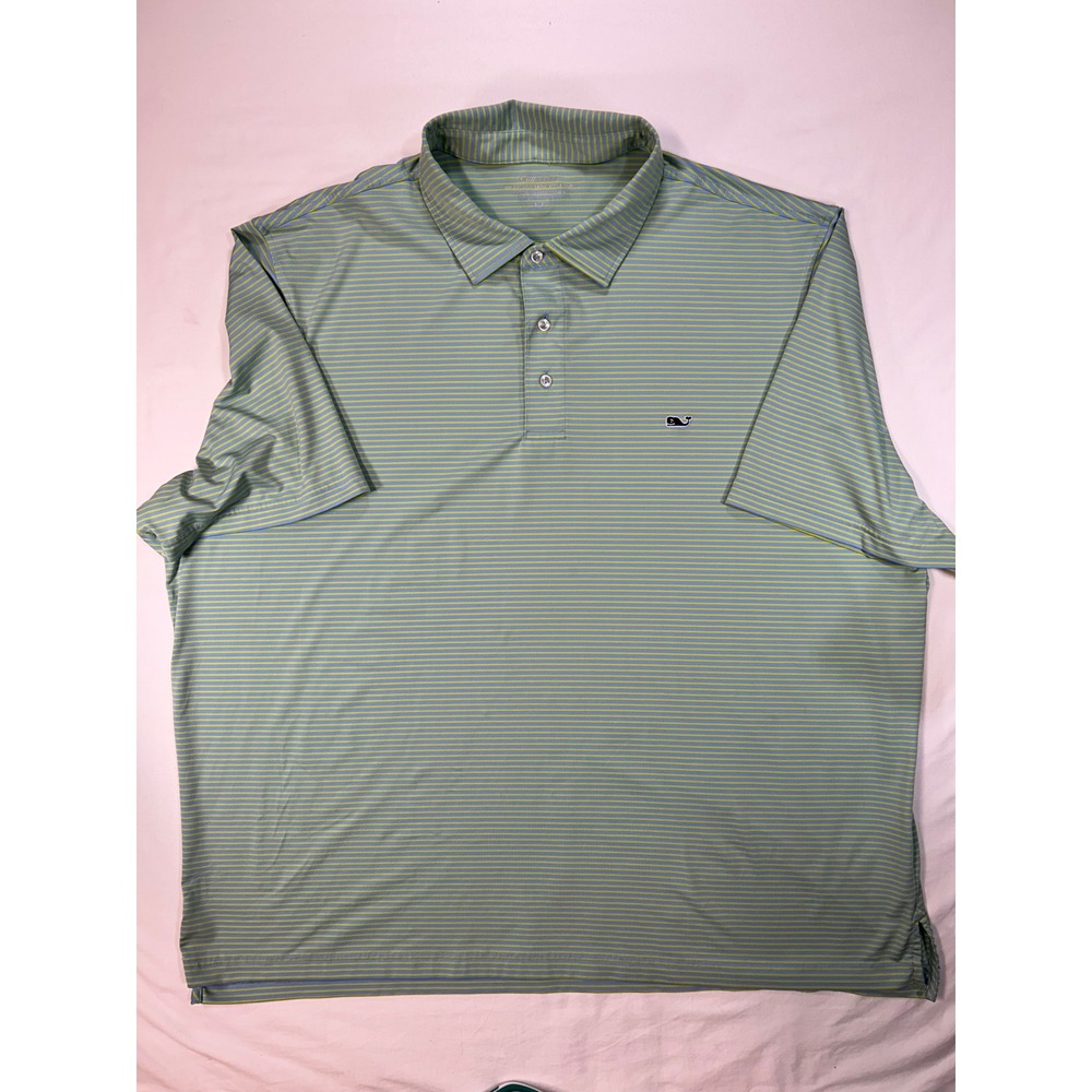 Vineyard Vines On-The-Go Sankaty Polo Shirt Mens 3XB Blue Green Striped Golf XL - Picture 3 of 7